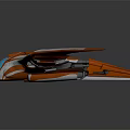 Orange and White Sleek Winged Spaceship with Aerodynamic Design for Interstellar Travel