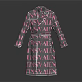 Stylish Long Trench Coat With Repeating LISVALEN Text Print In Gray And Pink With Belt