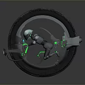 Futuristic Motorcycle Design With Circular Wheel And Green Accent Lighting