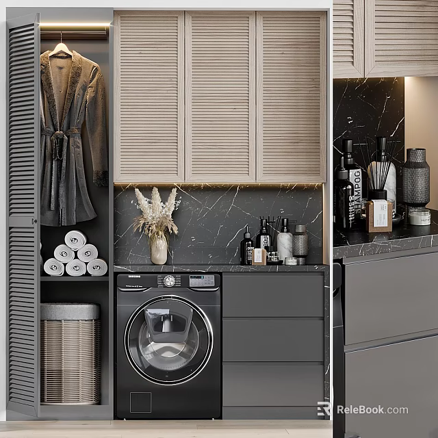 Modern Bathroom Vanity Design With Marble Countertop Wall Mounted Sink And Storage Cabinets 3d model 