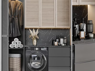 Modern Bathroom Vanity Design With Marble Countertop Wall Mounted Sink And Storage Cabinets 3d model