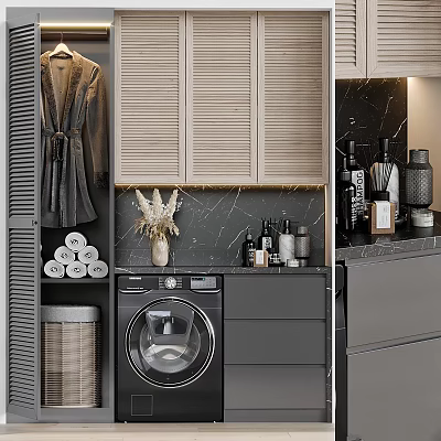 Modern Bathroom Vanity Design With Marble Countertop Wall Mounted Sink And Storage Cabinets 3d model