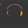 Stylish Wired Yellow Headphones With Orange Headband And Black Ear Cups On Gray Background