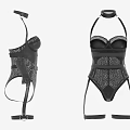 Black Lace Bodysuit With Choker Neckline Belt Details And Garter Straps