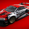 Red And White And Black Racing Car With Sponsor Logos