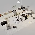 Modern Living Room White Sofa And Coffee Table Set With Marble Top Area Rug And Green Plant