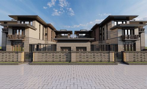 New Chinese Style Double Villa 3d model