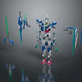 Game Movie Character 3D Mech Model Blue And White With Green Weapons And Detachable Parts