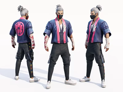 Modern game characters, virtual characters, men practicing martial arts 3d model