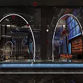 Modern Luxury Shop Front Desk With Curved Arch Lighting Decor Marble Countertop And Glass Partition