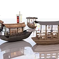 Traditional Wooden Boats With Canopies Decorative Flags And Classic Oriental Design