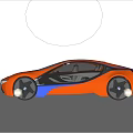 Sleek Orange And Blue Sports Car With Black Wheels And Aerodynamic Design
