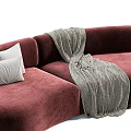 Modern Curved Sofa Designs In Beige Burgundy Brown With Pillows And Gray Blanket