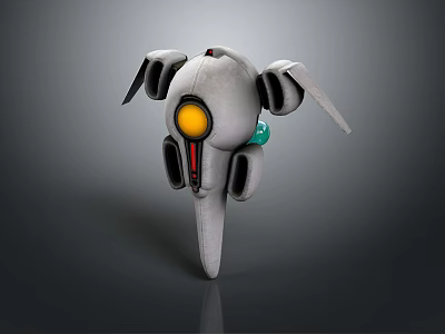 Futuristic Mechanical Device With Round Yellow Light Gray Body Wing Like Appendages And Green Accent 3d model
