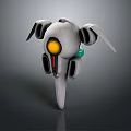 Futuristic Mechanical Device With Round Yellow Light Gray Body Wing Like Appendages And Green Accent