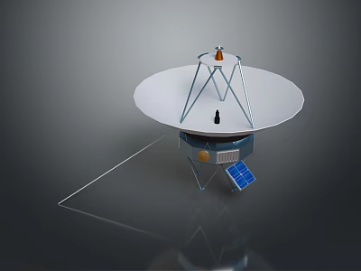 Satellite Dish Model With Tripod Structure And Solar Panel On Reflective Surface 3d model