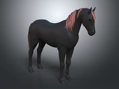 Black Horse With Pink Mane Standing Gracefully On Gray Background 3d model