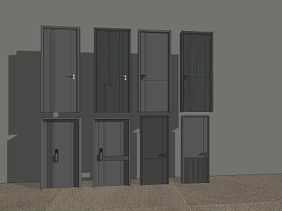 Various Dark Colored Security Doors With Different Designs And Metal Frames 3d model
