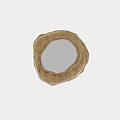 Unique Golden Circular Mirror With Wavy Edge Reflecting Light Wooden Wall