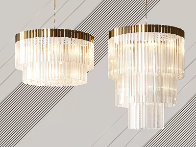 Elegant Contemporary Crystal Chandeliers With Gold Frame Layered Structure And Clear Crystal Strips 3d model