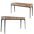 Elegant Contemporary Wooden Desk For Home Office With Drawers And Black Metal Legs