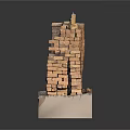 Detailed Ancient Brick Ruin Model Featuring Stacked Bricks On Display Base