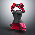 Elegant Black Bodice With Decorative Red Ruffles And Pink Frilled Skirt