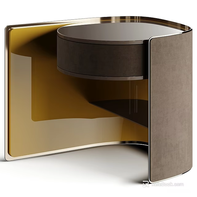 Contemporary Modern Nightstand Design With Gold Metal Frame Smooth Top And Velvet Drawer 3d model 