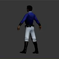 Man in Blue Shirt with Badge White Pants and Black Boots Standing Pose