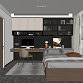 Modern Tatami Bedroom Interior With Tatami Bed Desk Chair And Storage Cabinets
