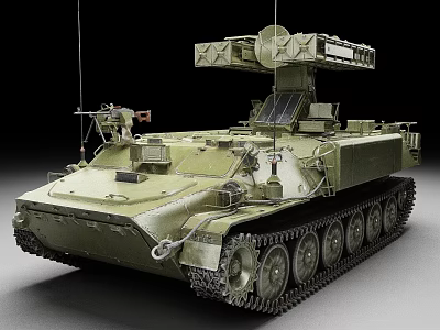 Military Armored Vehicle With Radar Antenna And Tracked Chassis Design 3d model