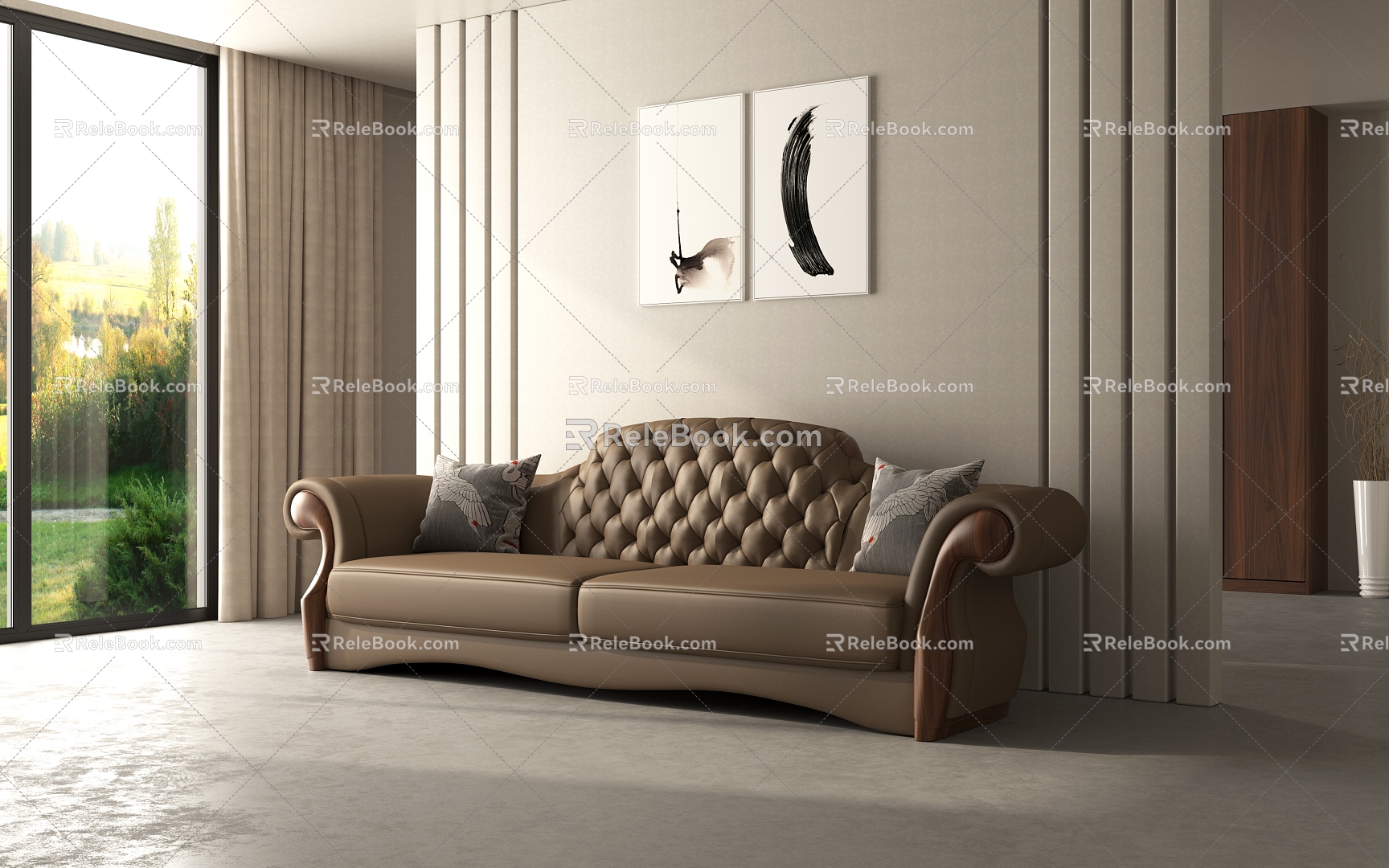 Sofa Genuine Leather Sofa Villa Custom Sofa Light Luxury Sofa Custom Modern Sofa Pull Buckle Sofa Black Walnut Sofa European Style French Sofa 3d model