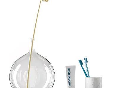Modern Bathroom Accessories With Toothbrushes Toothpaste Cup And Glass Vase 3d model