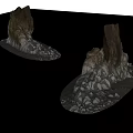 Natural Stone And Wood Structures With Mossy Textures And Small Pebble Bases