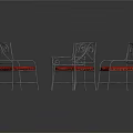 Outdoor Table With Glass Top And Four Metal Chairs Red Striped Cushions Scroll Design