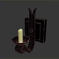 Black Metal Wall Mounted Candle Holder With White Candle On Dark Background