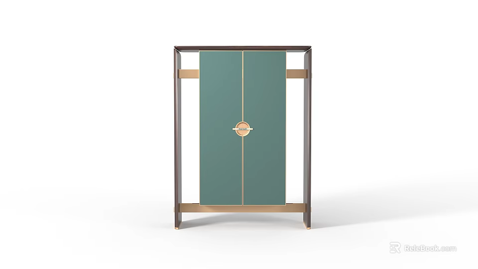 Modern Style Decorative Cabinet With Green Doors Gold Dark Frame Circular Accent 3d model 