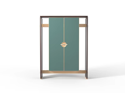 Modern Style Decorative Cabinet With Green Doors Gold Dark Frame Circular Accent 3d model