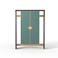 Modern Style Decorative Cabinet With Green Doors Gold Dark Frame Circular Accent