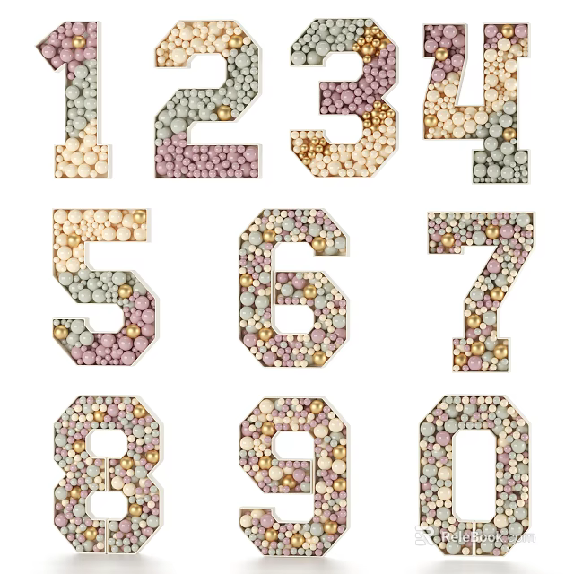 Colorful Balloons Forming Numbers Zero Through Nine in Various Hues 3d model