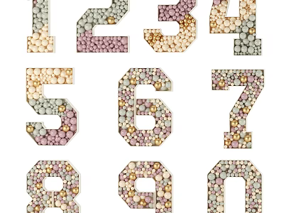 Colorful Balloons Forming Numbers Zero Through Nine in Various Hues 3d model