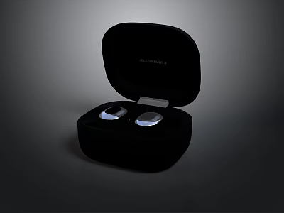 Modern Wireless Earbuds In Open Black Charging Case With White Earpieces 3d model