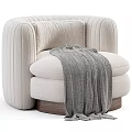 Stylish Cream Single Sofa with Vertical Stitching Plush Pillow and Cozy Throw Blanket Wooden Base