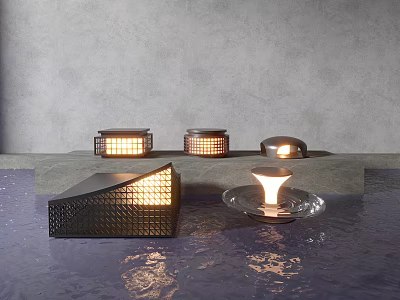 Modern Outdoor Lights With Geometric Design And Water Reflection 3d model