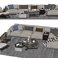 Modern Light Gray Sofa Coffee Table Set With Throw Pillows Accent Chair And Checked Blanket 3d model