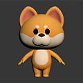 Cute Cartoon Dog Character 3D Model With Yellow White Fur Standing On Black Surface Reflection