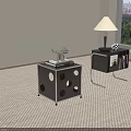 Modern Black Side Table Design With Circular Cutouts Open Shelf And Books 3d model