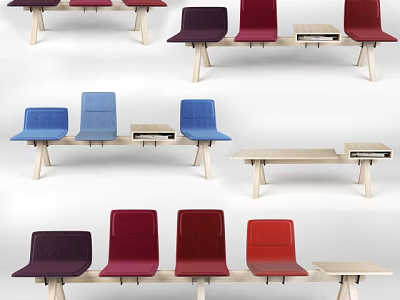 Colorful Public Chairs With Wooden Frames And Multiple Colored Seats 3d model