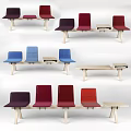 Colorful Public Chairs With Wooden Frames And Multiple Colored Seats