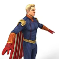 Game Movie Superhero Character In Blue Suit With Red Cape And Golden Belt